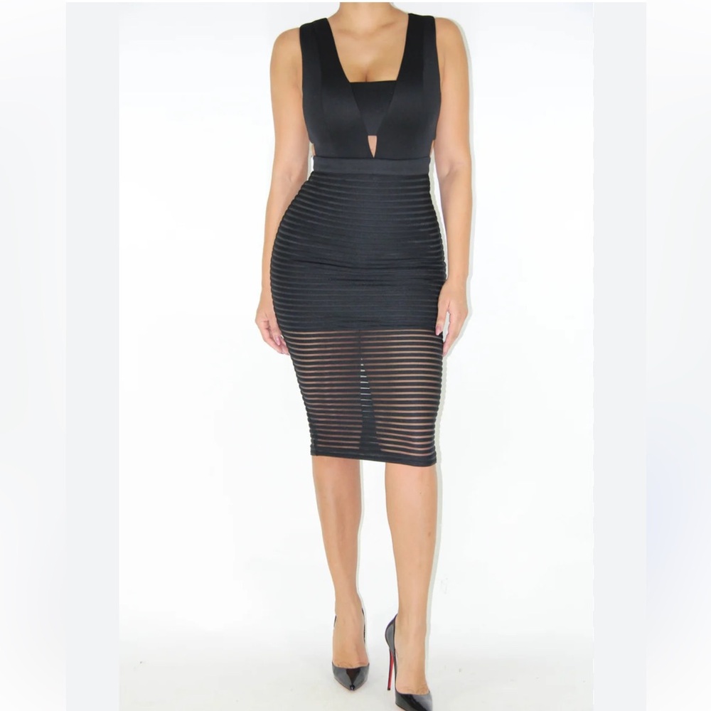 Mustard Seed Black Sheer Striped Dress